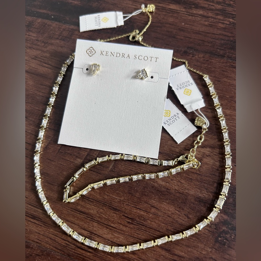 KENDRA SCOTT Juliette SET Stud Earrings Necklace Bracelet Gold bridal prom gift - Picture 2 of 4